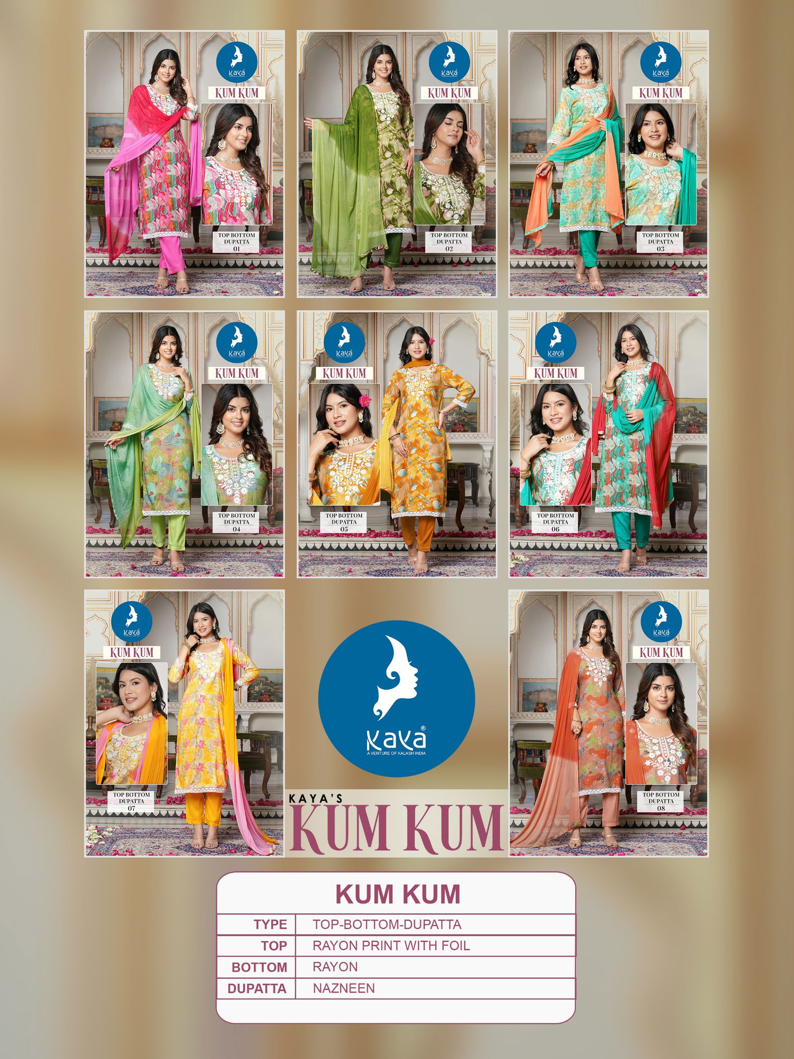 Kum Kum By Kaya Foil Printed Kurti With Bottom Dupatta Wholesale Shop In Surat